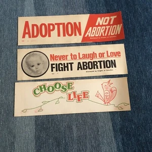 Vintage 1970s Anti Abortion Bumper Stickers Lot Of 3 Decals 13.5” X 4” - Picture 1 of 4