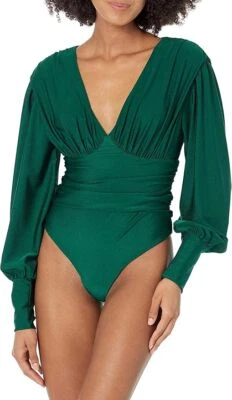 Body Steve Madden Kali para mujer, cuello en V, mangas Bishop, verde pino Foto 1 de 4