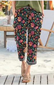 Pantalones Sundance Leia para mujer medianos negros florales pierna recta tobillo recortados - Imagen 1 de 17