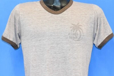 Camiseta De Colección Años 70 MIAMI BEACH RAYÓN TRI MEZCLA JASPEADO MARRÓN TIMBRE DESGASTADO M Foto 1 de 4