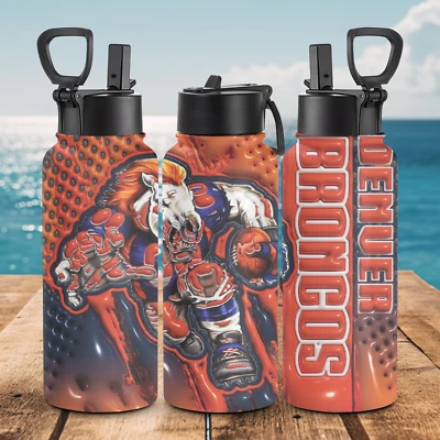 Botella de agua deportiva Denver Broncos 32 oz con frasco aislante de paja y mango Foto 1 de 3