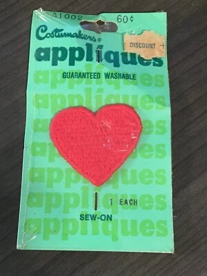 Vintage A1002 COSTUMAKERS Applique HEART Patch Embroidered Sew On  1.5” X 1.5” - Image 1 of 3