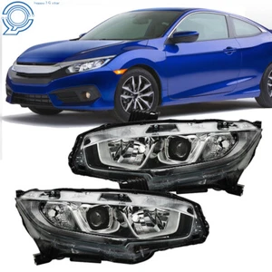 Halogen W/LED DRL Projector Headlight For Honda Civic 2016-20 Electroplated Pair - Picture 1 of 14