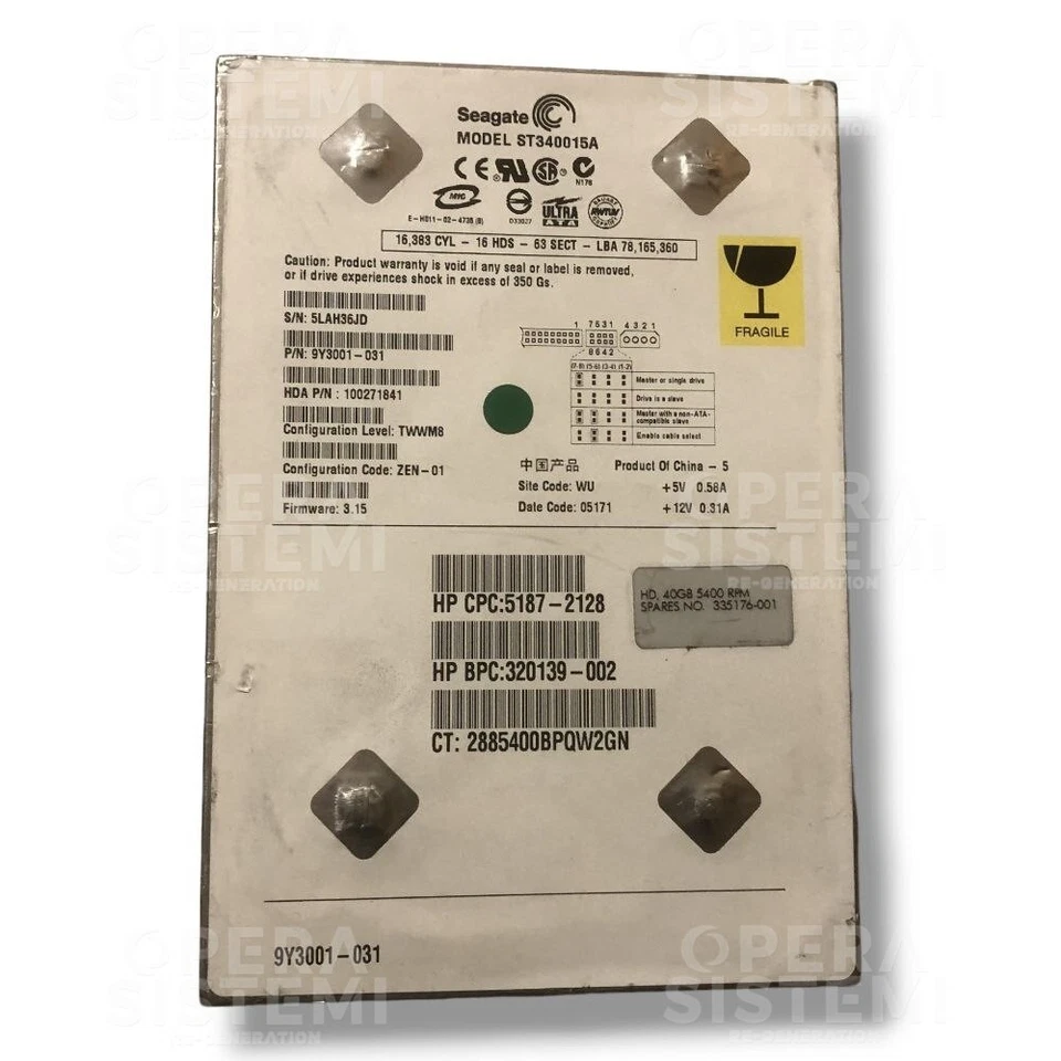 Hard disk ST340015A Seagate Barracuda 5400.1 40GB 5400RPM ATA-100 2MB 3.5 - Immagine 1 di 2