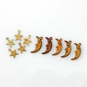 Vintage Brass "Moon & Stars" Charms Lot of 5 pcs. Each - Picture 1 of 4