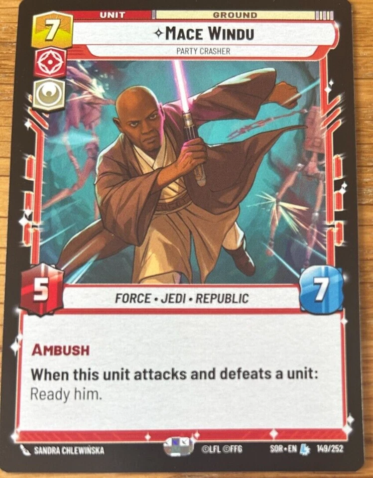 STAR WARS UNLIMITED TCG SPARK OF REBELLION: LEGENDARY CARD: MACE WINDU - Image 1 of 1