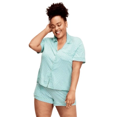 Conjunto de duas peças de malha Auden Cloud tamanho médio loungewear azul verde shorts - Imagem 1 de 4