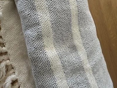 Pottery Barn Avah Eco Friendly Striped Indoor Outdoor Throw Blanket Blue NEW - Image 1 of 4