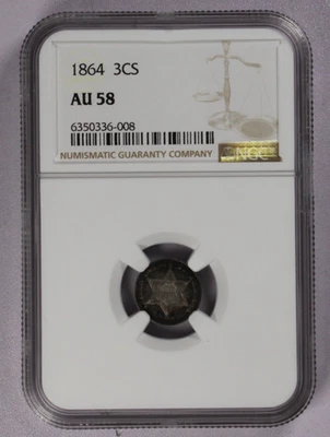 1864 Three Cent Silver 3C NGC AU 58 - Image 1 of 3