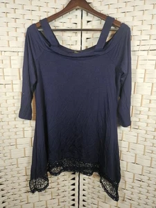 Cupio Damen Tunika Oberteil Blau Cold Shoulder Stretch Pullover Größe L Party Date - Bild 1 von 7