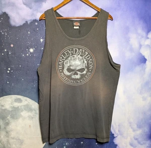 Vintage Harley Davidson Skull Tank Top Distressed Faded Black 2XL Biker Tee - Bild 1 von 10