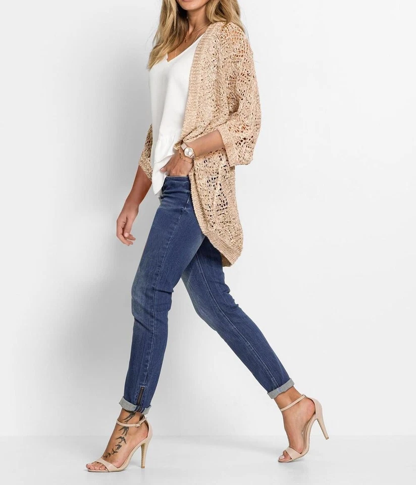 Damen Strickjacke Cardigan 3/4-Arm camel ecru meliert Gr. 42 NEU - Bild 1 von 1