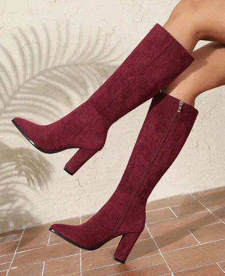 LADIES RED FAUX SUEDE KNEE HIGH BOOTS SIZE 9 TRANSVESTITE TV CROSSDRESSER DRAG - Image 1 of 4