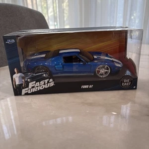 JADA METALS DIE CAST FAST & FURIOUS FORD GT BLUE WHIT STRIPES 1:24 - Picture 1 of 13