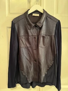 NWOT Lola & Sophie mixed fabric navy jacket with fabulous side pockets - Picture 1 of 1