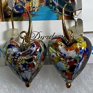 Murano Glas Herz Bronze Gold Folie Ohrhänger NEU - Bild 1 von 9