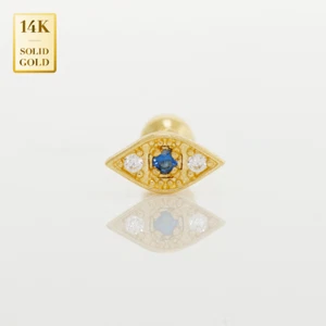 Piercing orecchino zirconi blu zaffiro malocchio oro massiccio 14 carati VERO calibro 18 - Foto 1 di 7