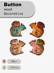 30pcs Cartoon Squirrel Wooden Buttons for scrapbook sewing handmade crafts 30mm - Picture 1 of 6