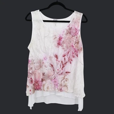 Camiseta sin mangas de encaje Keren Hart para mujer L blanca Y2K Fairy Grunge romántica casa de campo vintage Foto 1 de 4