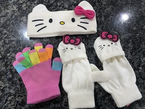 Sanrio Hello Kitty Knit Headband Head Ear Warmer Gloves Mittens Kids Teens - Picture 1 of 6