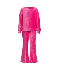 NWT 2-Piece Girls 10-12 Outfit , Long Sleeve Velour Top With Flare Pants PINK - Picture 1 of 4