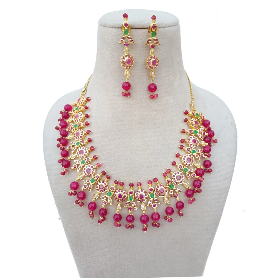 Collar Meenakari Premium Rubí y Ónix y Esmeralda Joyería, Collar Chapado en Oro Foto 1 de 4