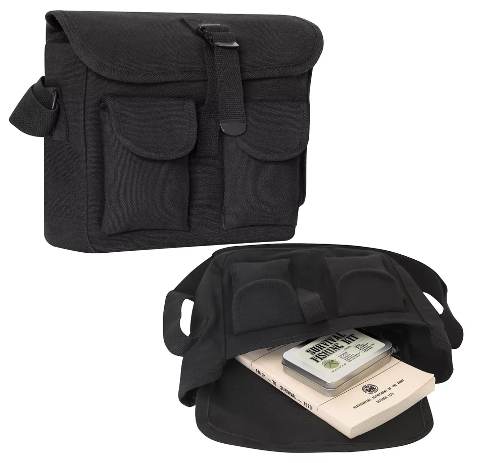 Heavyweight Black Cotton Canvas Ammo Shoulder Carry Bag 2278 Rothco