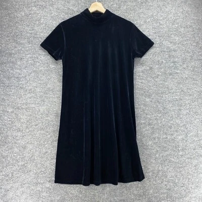 Vestido sin marca para mujer 8 negro cambio midi cuello alto manga corta terciopelo informal Foto 1 de 4