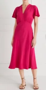 Fenn Wright Manson Yvette Dress Size 12 Raspberry Pink Jacquard Bias Cut Midi - Picture 1 of 5