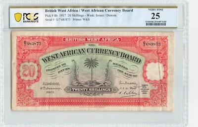 BRITISH WEST AFRICA 20 Shillings 1937, P-8b, Scarce Date, PCGS 25 Very Fine - Image 1 of 2