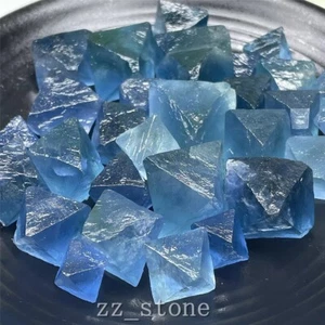 100g Mix Size Natural Blue Fluorite Octahedron Quartz Crystal Mineral Specimen - Picture 1 of 8