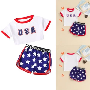 Girls Clothes Summer Outfits Graphic Letter Print Tee Shirt+Shorts Clothing Set - Picture 1 of 16
