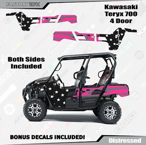Kit de gráficos de carreras con bandera de EE. UU. rosa se adapta a calcomanías de 4 puertas para Kawasaki Teryx 700 - Imagen 1 de 2