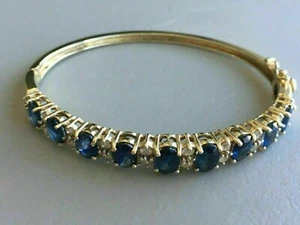 4Ct Oval Cut Sapphire Lab Created Women's Bangle Bracelet 14K Yellow Gold Plated - Picture 1 of 7
