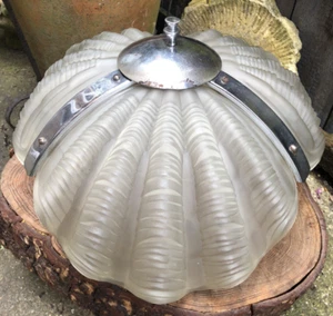 Vintage Art Deco clam shell ceiling light French slip shade frosted glass cinema - Picture 1 of 18