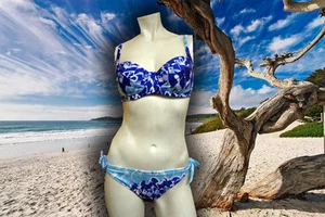NWT GOTTEX Blue EMPIRE BUTTERFLY Bikini Swimsuit Set D CUP size - 10 - Picture 1 of 8
