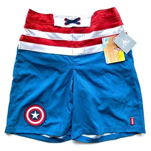 Disney Store Marvel Captain America Swim Trunk Board Shorts Size 9/10 UPF 50+ - Picture 1 of 3