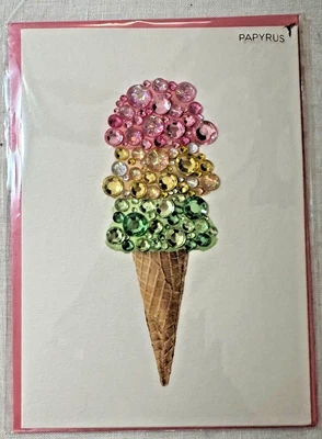Papyrus Gem Embellished Handmade Ice Cream Cone Happy Birthday Card - Image 1 of 3