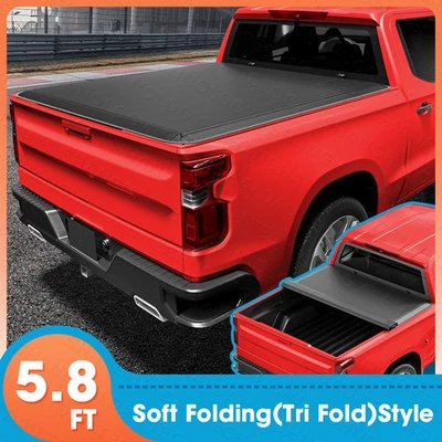 5.8FT Tri-Fold Soft Truck Bed Tonneau Cover For 2007-2025 Silverado Sierra 1500 - Image 1 of 4