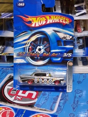 2006 Hot Wheels '57 Chevy Bel Air #083 Bone Blazers 3/5 1:64 Silver W/Skulls - Image 1 of 3