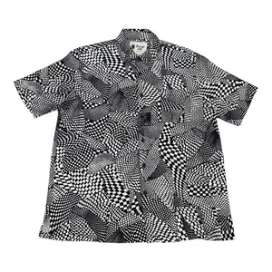 Vintage Seide um 1969 Hemd Herren große Knopfleiste Kurzarm schwarz geometrisch - Bild 1 von 8
