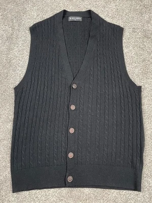 Kallspin Sweater Vest Womens Medium Cashmere Button Cable Knit Dark Academia - Image 1 of 4