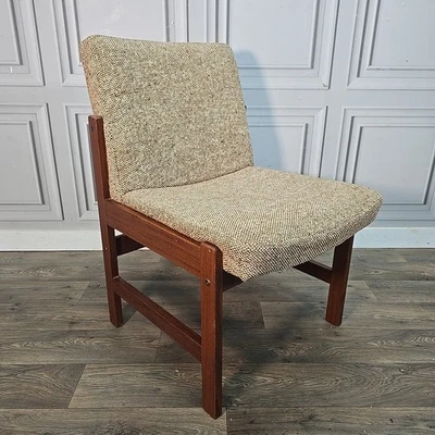 Vintage Teak Lounge Chair Mid Century Scandinavian – Wool Upholstery Retro MCM - Image 1 of 4