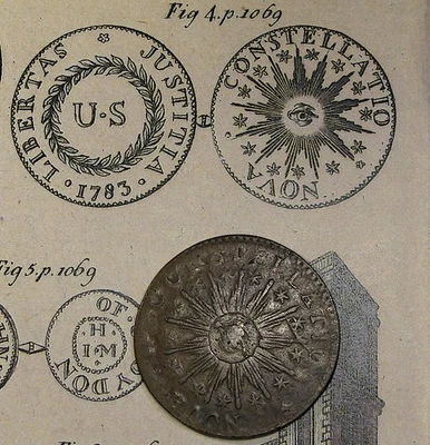 1783 1C NOVA C. POINTED RAYS LARGE US XF DETAILS ~ with FACSIMILE 1788 PRINT! - Image 1 of 2