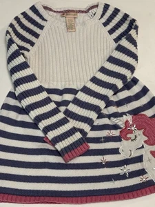 Gillian's Closet Girls Sz. 4 Pink Unicorn Sweater Dress White Blue Stripes - Picture 1 of 12