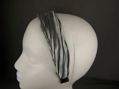 Grey Gray satin scrunched fabric covered headband hair band accessory 1.25" wide - Image 1 of 4