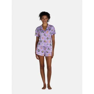 Way to Celebrate Monster Print Pajama Set Women’s Size 2X Purple Polyester - Picture 1 of 4