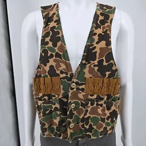 Vintage 1980s Sears Camouflage Nylon Game Pocket Cotton Duck Hunting Vest (M) - Picture 1 of 15