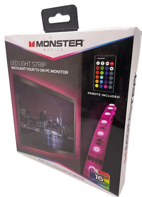 Monster Basics USB Multi-Color LED Light Strip w/ Remote 6.5ft/2m New - Image 1 of 4
