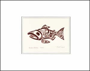 "Copper" HAIDA SALMON - SKAAGI by Bill Reid - 11" x 14" Matted art print - Picture 1 of 1
